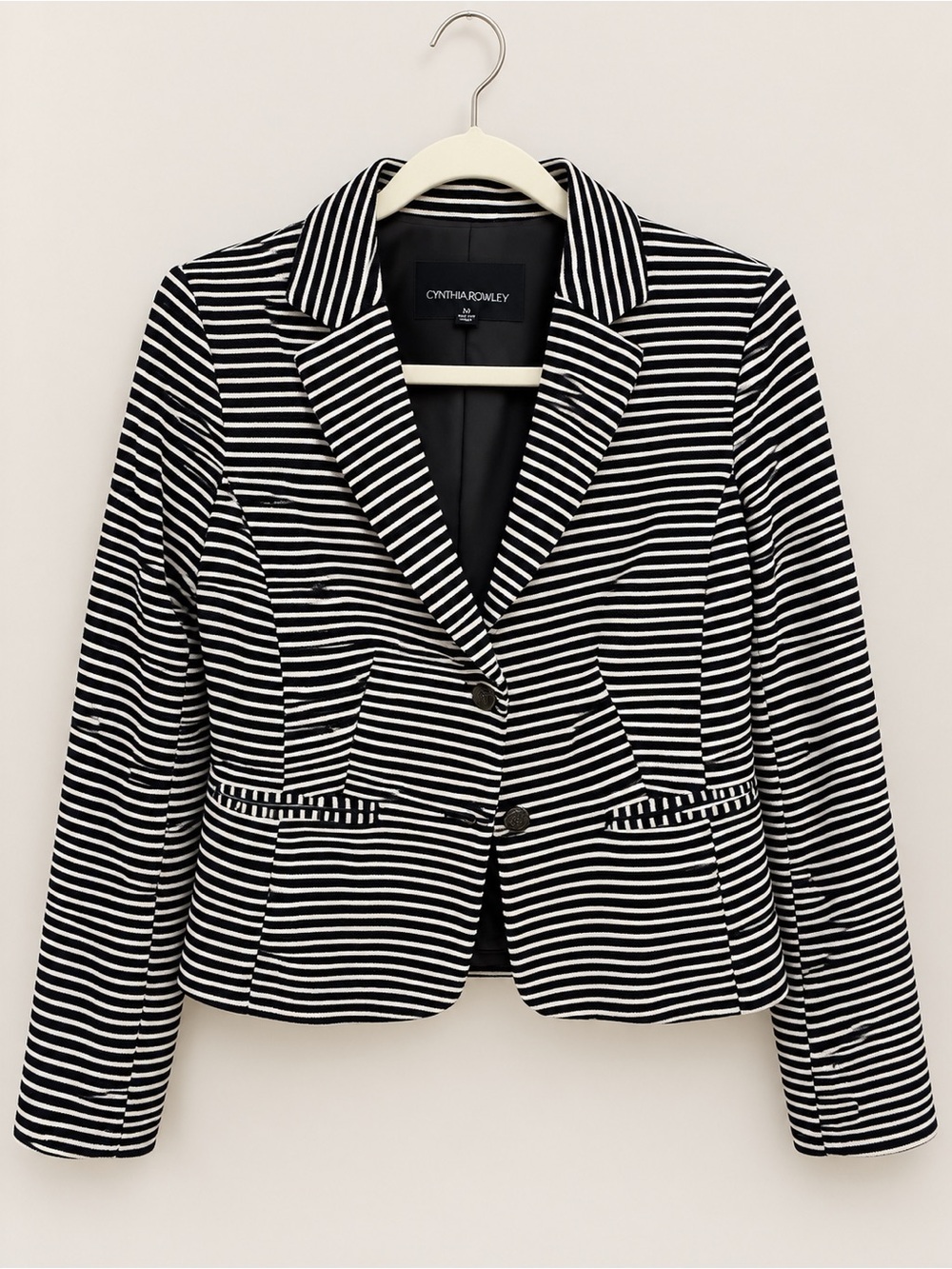 Cynthia Rowley Black and White Striped Two-Button Blazer